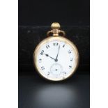 A Dennison cased gold plated gents open face keyless pocket watch, dia. 5cm