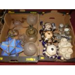 Two boxes of miscellaneous items, to include a pair of brass single sconce wall light fittings