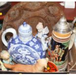 A box of miscellaneous items, to include a Japanese Kutani-wear miniature bottle vase, Poole Pottery