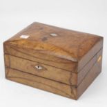 A Victorian walnut rosewood and mother-of-pearl inlaid work box/writing slope, the hinged domed