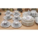 An extensive Copelands Spode New Stone dinner service, on a grey ground with floral decoration,