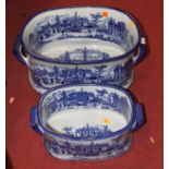 A large reproduction blue & white stoneware foot bath, transfer printed with a city scene, width