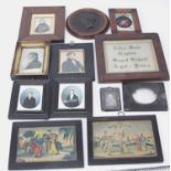 A collection of 19th century and later printed portrait miniatures; together with various frames and