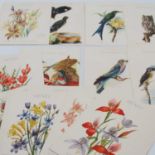 Twelve menu cards from the Union Castle Shipping Line, each printed with either a bird or flowers to