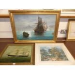 A study of Victoria, three-masted clipper ship, reproduction oil on panel, together with Volkov