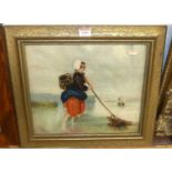 J.W. Partridge - Fishing for mussels, oil on canvas, signed and dated 1857 lower left, 30 x 35cm