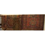 A Persian woollen red ground Shiraz rug 145 x 100cm, together with one other (2)