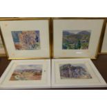 Contemporary school - pair landscape watercolours, each 25x33cm, together with one other pair of