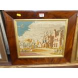 A Victorian topographical woolwork, 29 x 35cm, in mahogany glazed frame