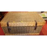A wicker picnic hamper and contents, being a full six-place setting (two glasses replacement,