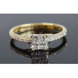 An 18ct yellow and white gold diamond square cluster ring, featuring four princess cut diamonds