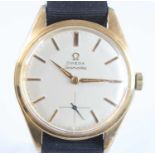 A gold plated Omega Seamaster automatic wristwatch, having a round cream baton dial and subsidiary