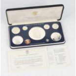 Republic of Panama, Franklin Mint 1975 nine coin proof set, Twenty Balboas to One Centesimo, cased