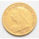 Great Britain, 1898 gold half sovereign, Victoria veiled bust, rev: St George and Dragon above date.