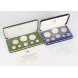 Trinidad and Tobago, 1975 Franklin Mint eight coin proof set in green leather case of issue with