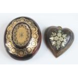 Two 19th century pique work pieces, being an oval brooch with yellow metal flower design, 40 x 30mm,