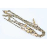 A 9ct gold belcher link guard chain, with faceted bead and bar link dividers (with single break),