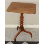 An early 19th century mahogany and fruitwood round cornered fixed top pedestal tripod occasional