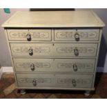 A Victorian painted pine round cornered chest of two short over three long graduated drawers, with