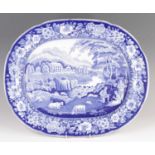 A Staffordshire blue and white transfer decorated meat dish, early 19th century, decorated with
