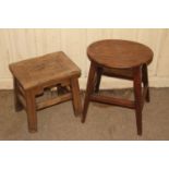 A 19th century mahogany oval topped stool, raised on square tapering supports to lower stretchers,