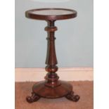 A Victorian Goncalo Alves and floral fabric inset circular pedestal fixed top pedestal occasional