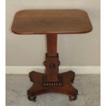 A William IV rosewood round cornered fixed top pedestal occasional table, the square proud column