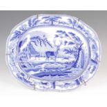 A Staffordshire blue and white transfer decorated meat dish, probably Minton, circa 1820,