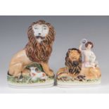 A Staffordshire model of a lion and a lamb, mid 19th century, supposedly inspired by a visit to