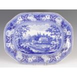 A Ridgway blue and white transfer decorated meat dish, circa 1830, depicting the Leamington Spa