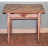 A rustic limed and planked pine single drawer side table, on square tapering supports, h.69cm, w.