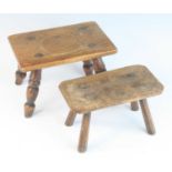 A 19th century provincial small stool / candle stand, the rectangular oak top, raised on four