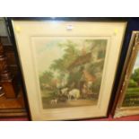 Arthur L Cox - Travellers outside The Plough Inn, colour mezzotint, signed in pencil to the