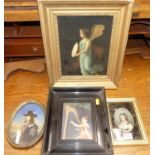 A Victorian portrait miniature reverse painting on glass, 9.5 x 6.5cm; together with a study of a