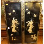 A pair of modern Japanese shibyama panels, 70 x 25cm