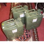Three various silver hook 20 litre jerry cans