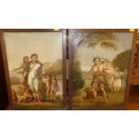 Circa 1900 school - Pair; Nymphs and Huntswoman, oil on canvas, 45 x 31cm
