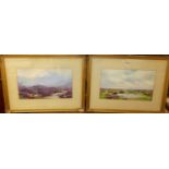 John Baragwanath King (1864-1939) - Pair; Landscape scenes, gouache, each signed lower left, 27 x