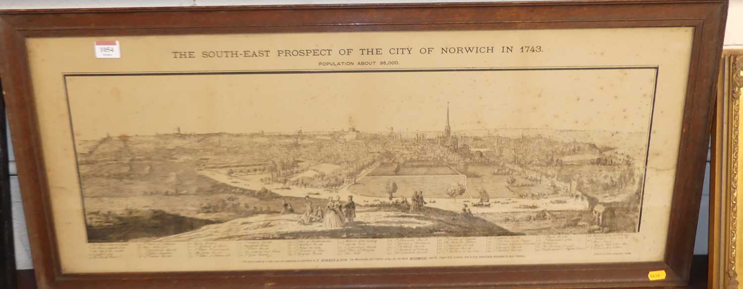 The South-East Prospect of the City of Norwich in 1743, monochrome engraving, published by Jarrold &