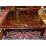 A chinoiserie lacquered and gilt decorated square low kang table, width 90cm