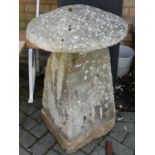 A 19th century and later Derbyshire staddle stone, the mushroom top later cast from concrete with