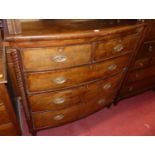 A mid-19th century mahogany bow front chest of two short over three long drawers, width 105cm