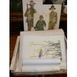 Sundry watercolour drawings of US Army officers; together with various prints etc