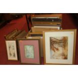 Two boxes of assorted pictures and prints to include oils, landscape watercolours, limited edition