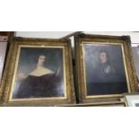 19th century English school - Pair; half-length portraits of a lady and gentleman, oil on canvas,