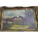 Contemporary school - Mare and stallion in a landscape, oleograph, 60 x 90cm; together with a