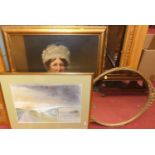 A gilt composition and bevelled framed circular wall mirror; together with Contemporary school - The