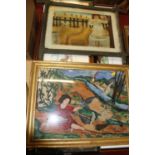 Indian school - Hunting scene, gouache on silk; together with two amateur reverse studies on