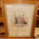 A George V Masonic annotated print, certifying John Salter as a member, in birds eye maple glazed