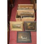 Assorted 19th century and later oils to include street entertainers, farmyard landscape scenes,